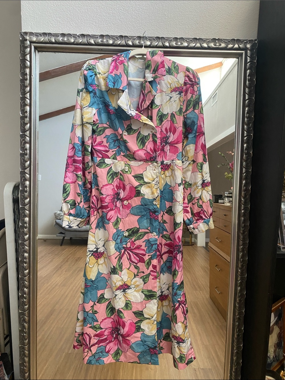 Floral Print Pink Midi Dress - Women